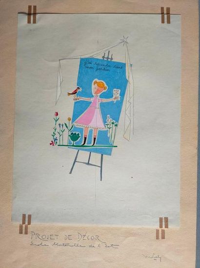 null Drawing -Project of decor Ecole maternelle de l'Est - I went down in my garden...