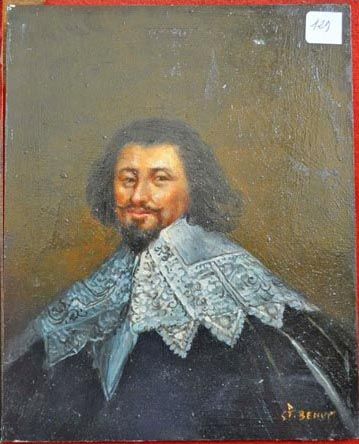 null SAINTE BEUVE (1948- ) Set of 2 paintings: Portrait of Man with lace collar,...