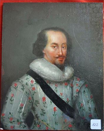 null SAINTE BEUVE (1948- ) Set of 2 paintings: Portrait of Man with lace collar,...