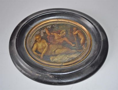 null French School XVIII°. Venus. Oil on oval metal, XIX° frame, 7x9cm