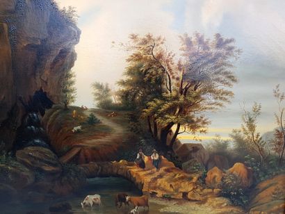 null French School XIX°. Lively country landscape, circa 1830. Oil on canvas 60 cmx...