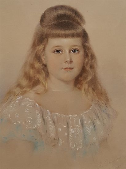 null René Louis DAMON 1854 - 1937. Portrait of a young girl. Pastel 38 cm x 30 cm,...