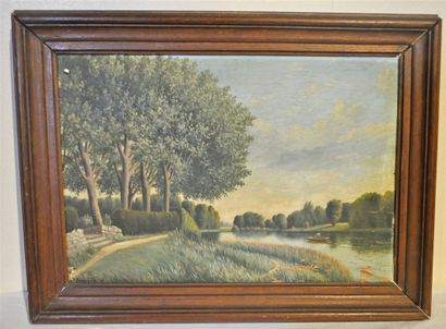 null H. BRAGARD. Paysage. 2 Huiles sur panneau. 45 x 31 cm. Signées en bas à gau...