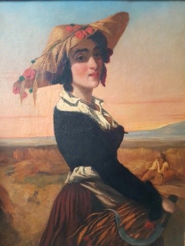 null Ecole Française du XIXe siècle Femme au chapeau de paille à la fenaison Huile...