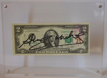 null Banknote of 2 dollars N° 989A, signed by Andy WARHOL, mounted in a plexiglass...