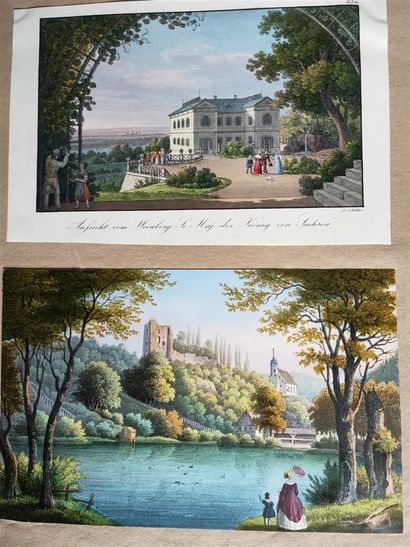 null Two Engravings - views of castles - 17x11 cm