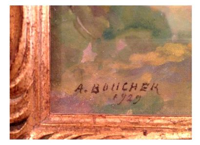 null Alfred BOUCHER 1850 - 1934. Paysage. Aquarelle datée 1929 15 cm x 21 cm