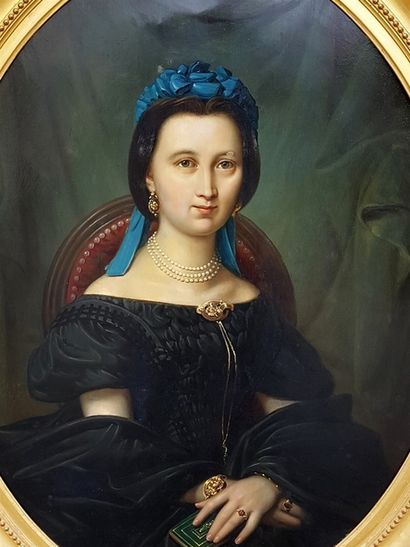 null Karl EPPELIN né en 1816 - 1885 (école Allemande) Portrait de femme au turban...