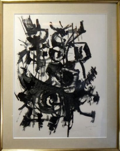 null Michel VIOT encre sur papier 62,5 x 78,5 cm Composition abstraite daté 1961...