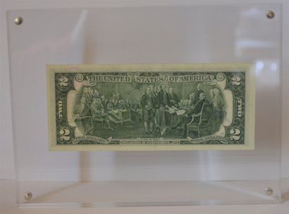 null Banknote of 2 dollars N° 989A, signed by Andy WARHOL, mounted in a plexiglass...
