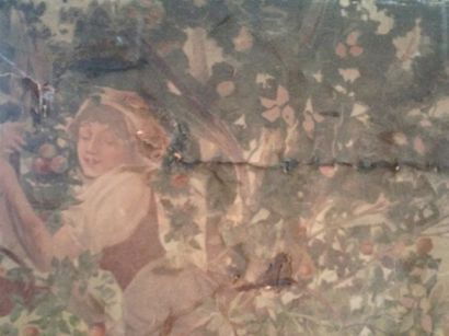 null Screen with 2 sheets with 2 lithographs on canvas by Alphonse MUCHA with elegant...