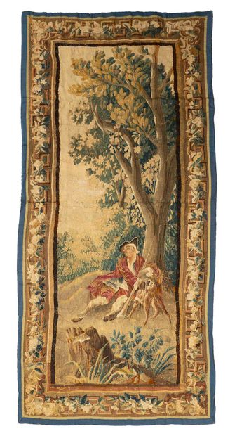 null 
Door. Aubusson tapestry. France. End of XVIIIth century. " The hunter's rest...