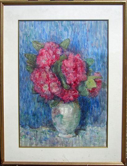 null Marie Thérèse DETHAN ROULLET (1870-1945). Vase of flowers. Watercolor, 54x3...