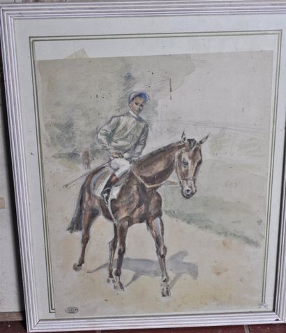 null Marcelle MAUGUIN. The jockey. Watercolour, studio stamp, 42x34cm