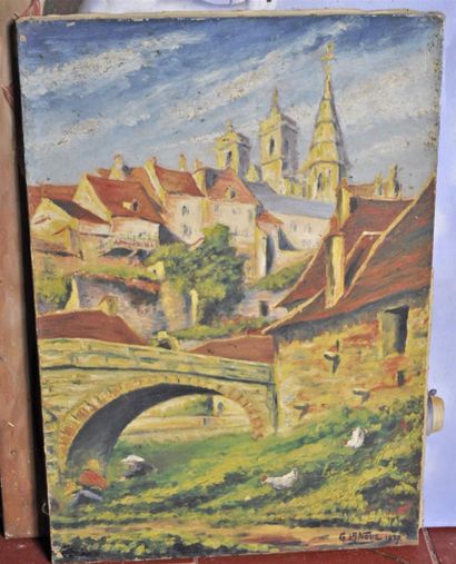 null G. LANOUE. Semur en Auxois. Oil on canvas signed lower right and dated 1927....