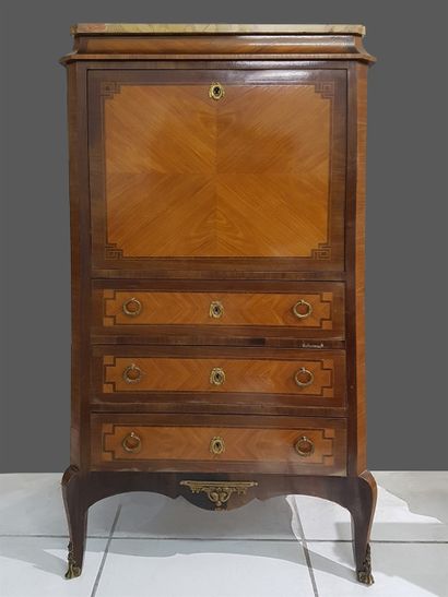 null Small secretary end of XIXth 1900 in the Louis XVI style (to be restored) inlaid,...