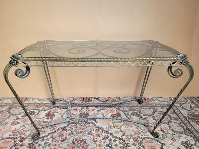null Wrought iron coffee table from the 50's / 60's, glass top, fixed

93 x 53 cm,...