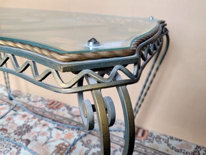 null Wrought iron coffee table from the 50's / 60's, glass top, fixed

93 x 53 cm,...