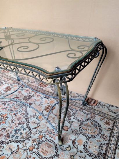 null Wrought iron coffee table from the 50's / 60's, glass top, fixed

93 x 53 cm,...