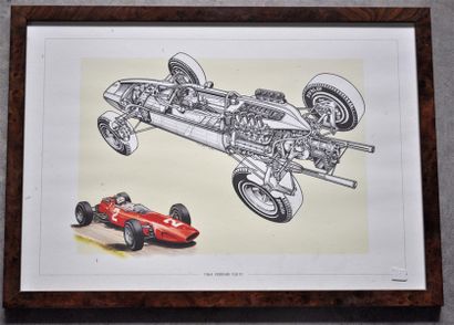 null Lot of 5 framed pieces, Formula 1 Ferrari 1960's (37x52cm)