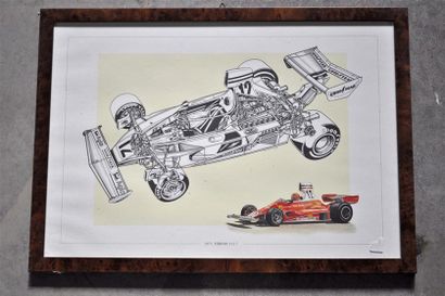 Lot of 7 framed pieces, Formula 1 Ferrari...