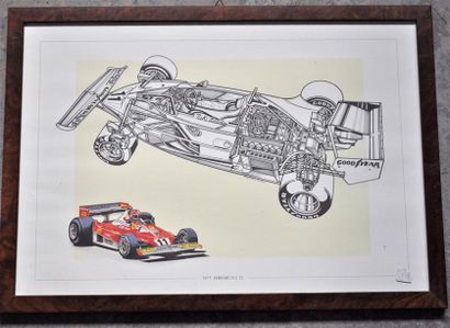 null Lot of 7 framed pieces, Formula 1 Ferrari 1970s (37x52cm)