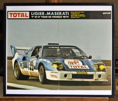 null Ligier JS2 Maserati N° 139, 1st Tour de France 1974. Framed poster. 50x70cm
