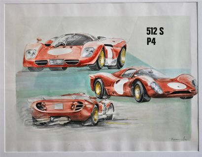J. BRAUER. Ferrari 512 SP4, aquarelle signée...