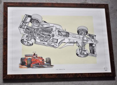 null Lot of 5 framed pieces, Formula 1 Ferrari 1990's (37x52cm)