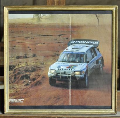 null Peugeot 205 T 16, 1st at Paris Dakar 1988, Kankkunen. Framed poster. 32x33c...