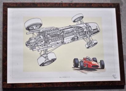 null Lot de 5 pièces encadrées, Formules 1 Ferrari années 1960 (37x52cm)