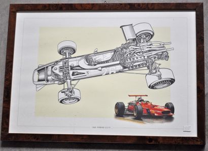 null Lot de 5 pièces encadrées, Formules 1 Ferrari années 1960 (37x52cm)