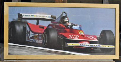null Ferrari 312 T4 N°12, G. Villeneuve. Poster encadré. 25x55cm