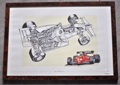 null Lot of 5 framed pieces, Formula 1 Ferrari 1980's (37x52cm)