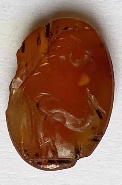 Carnelian intaglio engraved with a dog watching...