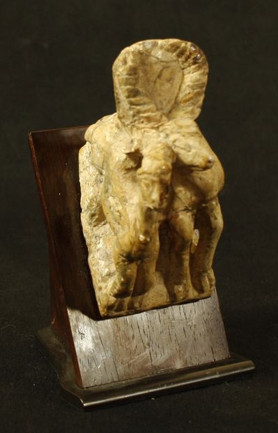 null 
Deer with long ringed antlers and its young in Limestone. Middle East. H :9cm...