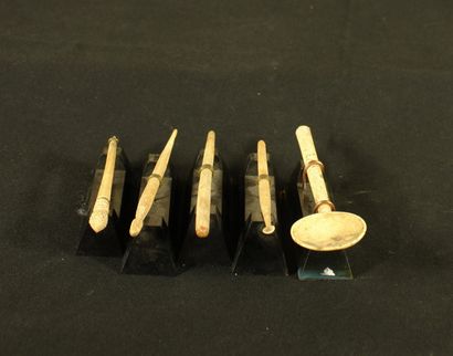 Set of five bone ornamental utensils: 3 hairpins,...