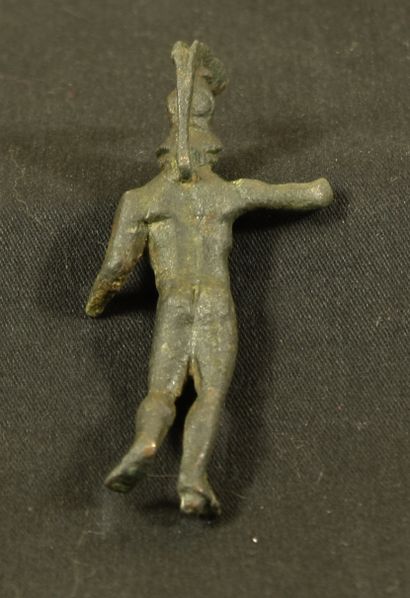 null Bronze statuette of the god Mars represented naked with a well marked musculature,...