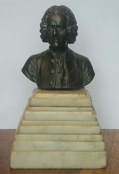 null Jean Antoine HOUDON (1741-1828) D'Après Jean Jacques ROUSSEAU. Buste en bronze,...
