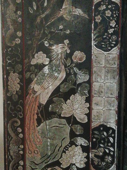  Coromandel lacquer screen with animated scenes of Chinese characters in palaces....