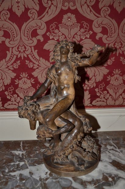  Claude Michel CLODION (1738-1814) After. Faun and nymph. Group in terracotta signed,...