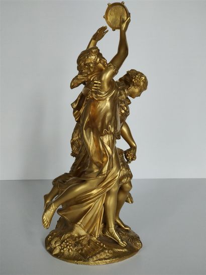 null CLODION (1738-1814) - After. Dancer with Tambourine - gilded bronze, superb...