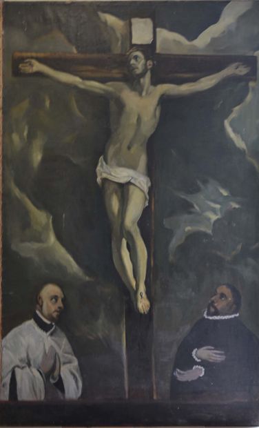 null GRECO. After. Christ on the cross. Oil on canvas, copy of the XIX°. Height:...