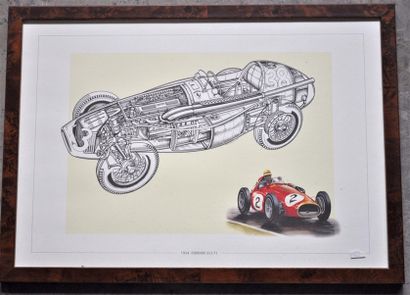 null Lot de 7 pièces encadrées, Formules 1 Ferrari années 1940/1950 (37x52cm)