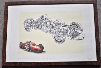  Lot de 5 pièces encadrées, Formules 1 Ferrari années 1960 (37x52cm)