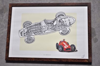  Lot de 7 pièces encadrées, Formules 1 Ferrari années 1940/1950 (37x52cm)