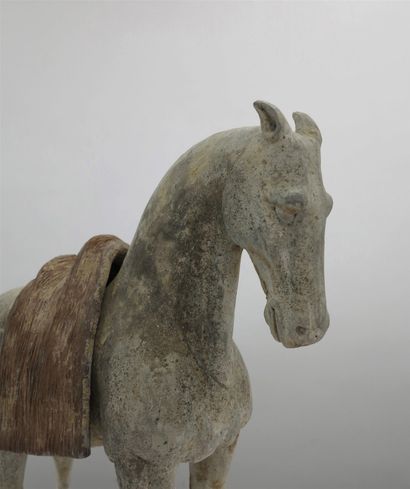 null Horse shown at a standstill with all four legs on the ground. Removable saddle....