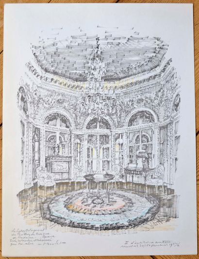 null Pierre BOUDET. Le salon de Madame, Versailles. Lithographie N° 30/150 aquarellée...