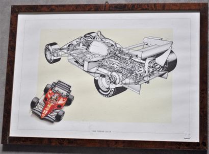 null Lot de 5 pièces encadrées, Formules 1 Ferrari années 1980 (37x52cm)