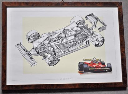 null Lot de 7 pièces encadrées, Formules 1 Ferrari années 1970 (37x52cm)